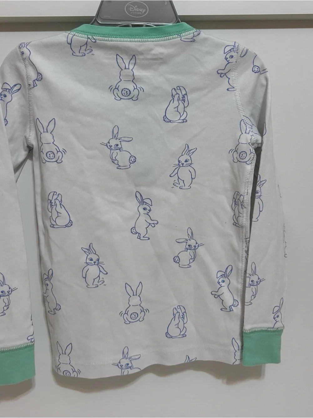 TBBC pajama top size 4T white mint green bunnies long sleeve Pima cotton buttons